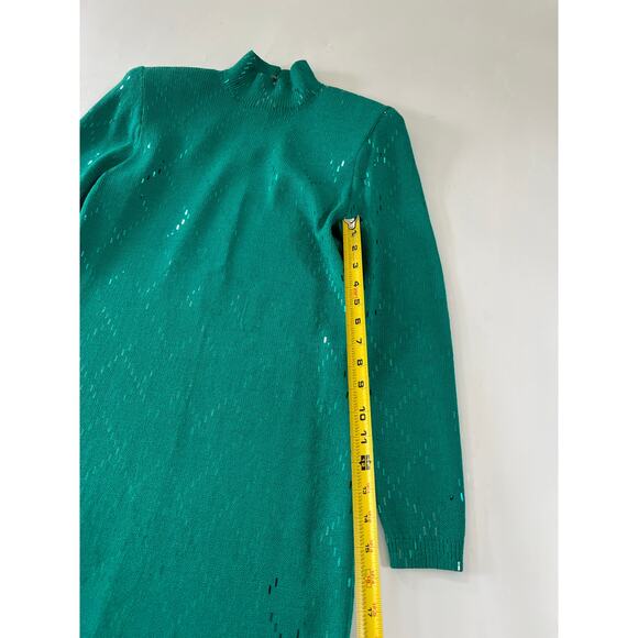 READ St John Evening Mock Neck Knit Midi Dress Women Size 6 Teal Y2K Glam Event - Picture 8 of 16
